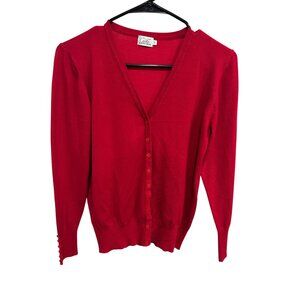 Cielo Cardigan Red Button Down V-Neck Sweater Size M Minimalist Preppy Retro